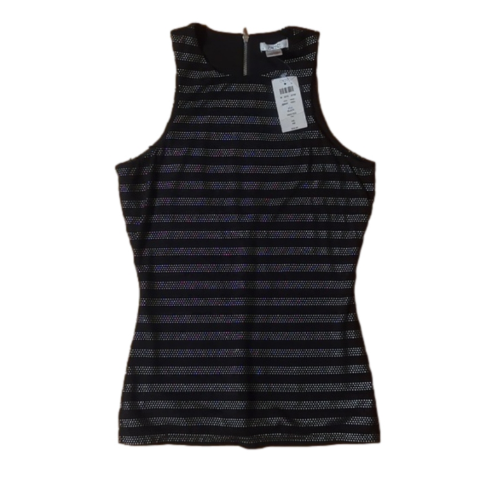 Cache Black and Silver Striped Tank Top